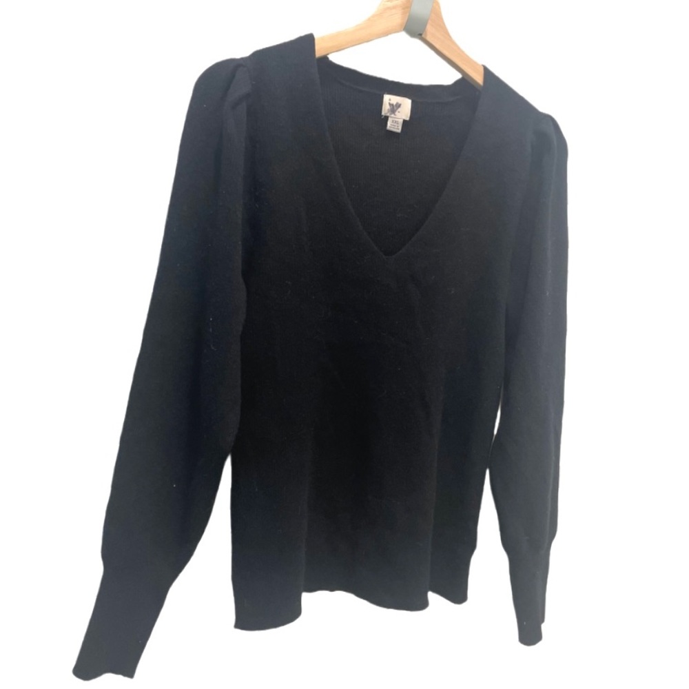 New NWOT black cozy knit ribbed v-neck sweater XXL